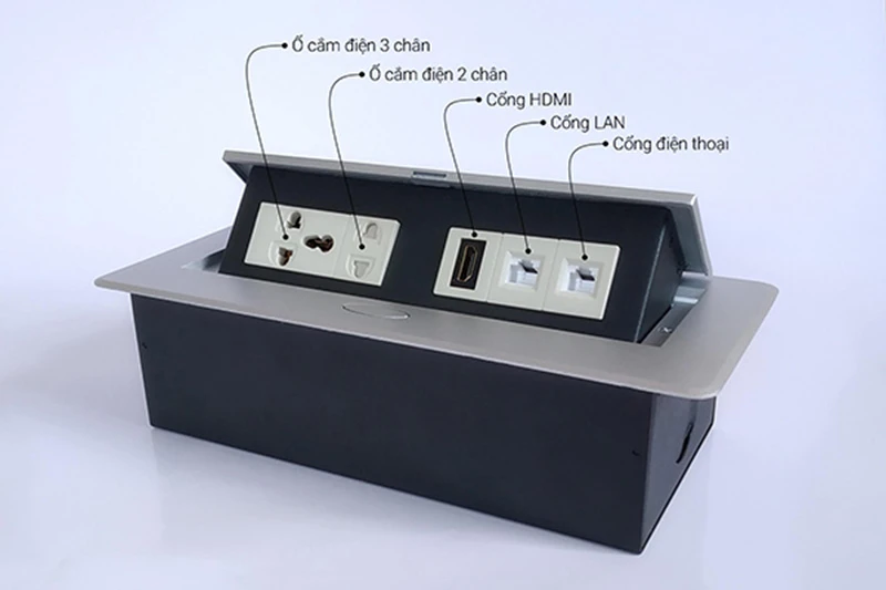 Hộp điện âm bàn đa năng phòng họp tích hợp ổ cắm thông minh HDMI, LAN, điện thoại 12 Hộp điện âm bàn đa năng phòng họp